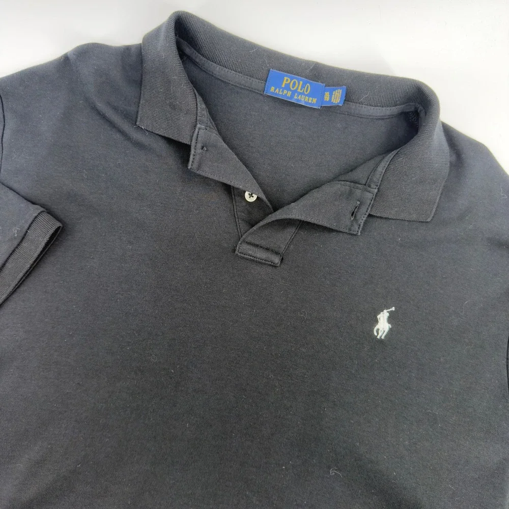 Polo Ralph Lauren Mens XL Black Short Sleeve Cotton Polo Shirt White Pony Logo